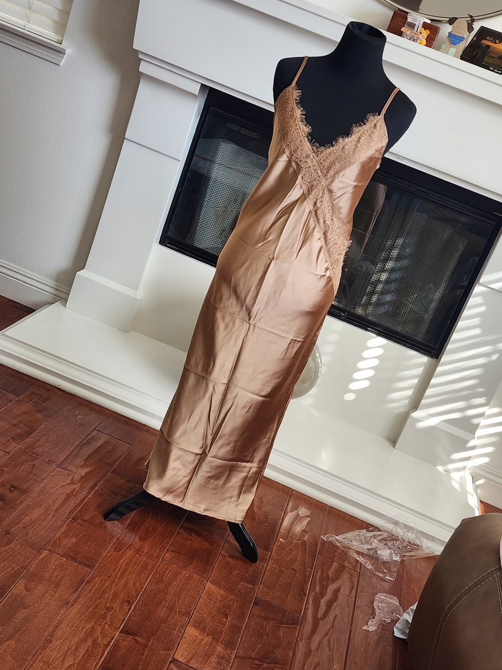 Topshop Satin Slip Midi Dress in Taupe
